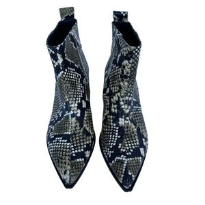 Everlane Women's The Boss Block Heel Snake Print Pointed Toe Ankle Booties 6‎